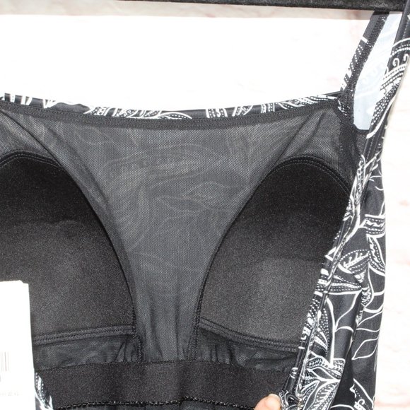 LL Bean Black Botanical Squareneck Tanksuit One-Piece Swimwear Size 12 - Picture 8 of 10